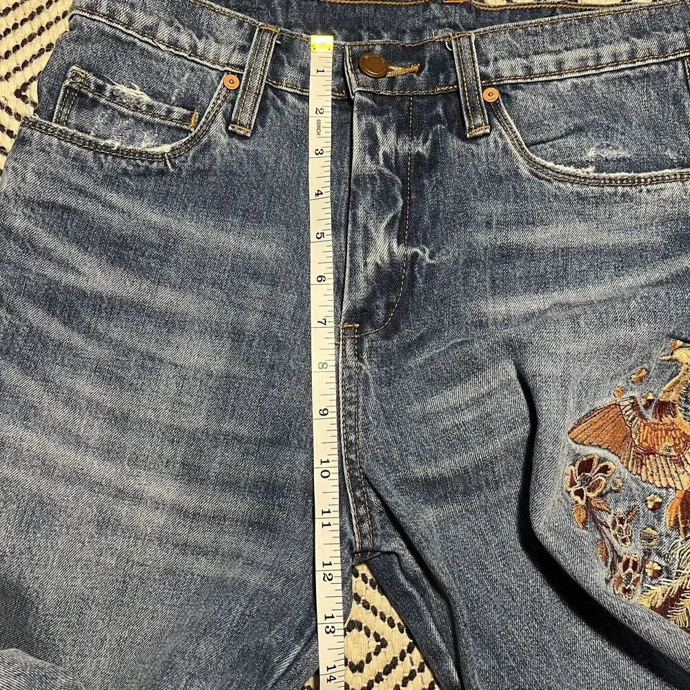 BLANKNYC Jeans Womens 29 Blue Hi Rise Tapered Embroidered Phoenix Boho Denim - Picture 6 of 8